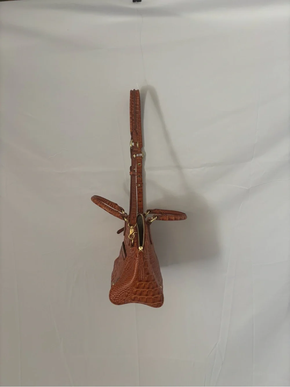 Brahmin Croc-Embossed Leather Satchel Bag in Brown